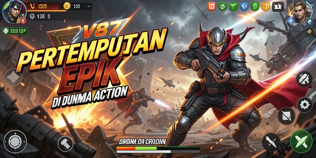 Screenshot V87 menampilkan pertempuran seru dengan grafis yang menakjubkan.